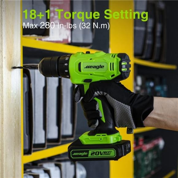 Cordless Drill, 20V Power Drill set with Battery & charger, Drill Bits& Tool Bag - Picture 5 of 6